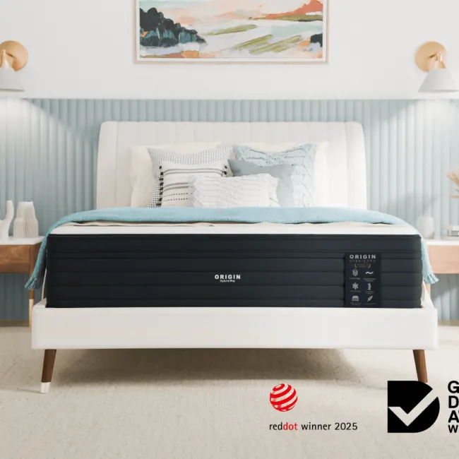 Origin Hybrid Pro Mattress shown with its cover partly unzipped