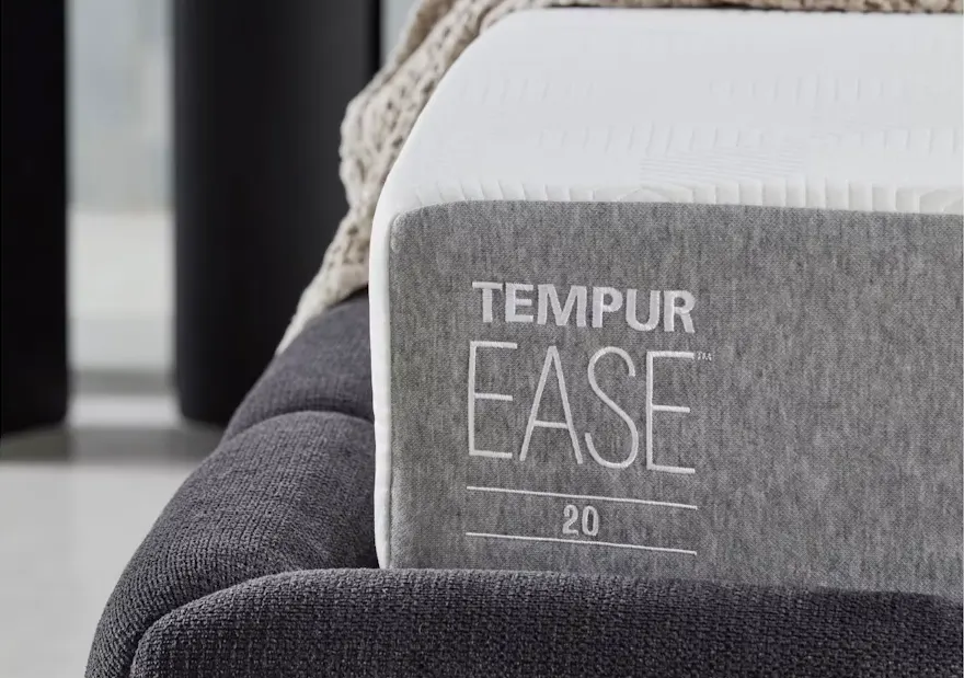 Close-up of the TEMPUR Ease 20 side panel, showing the grey knit cover and the Ease 20 label.