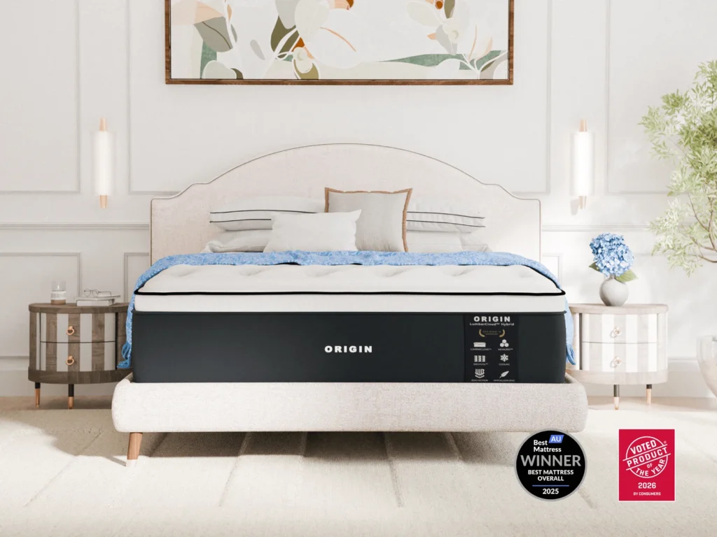 Origin LumbarCloud Mattress with its quilted pillowtop visible along the edge